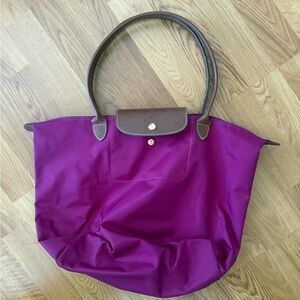 Longchamp Magenta Tote with Brown Accents